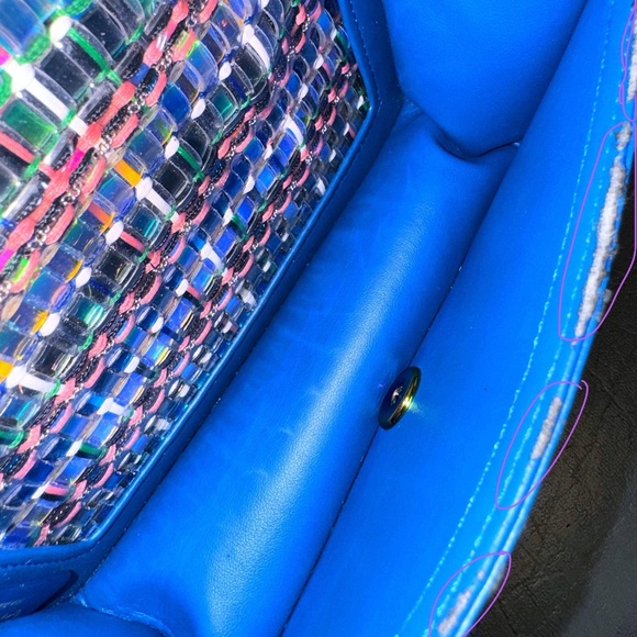 Chanel Old Small Boy Flap Bag Blue Rainbow Woven PVC with Lambskin Multicolor Gr - Picture 14 of 16